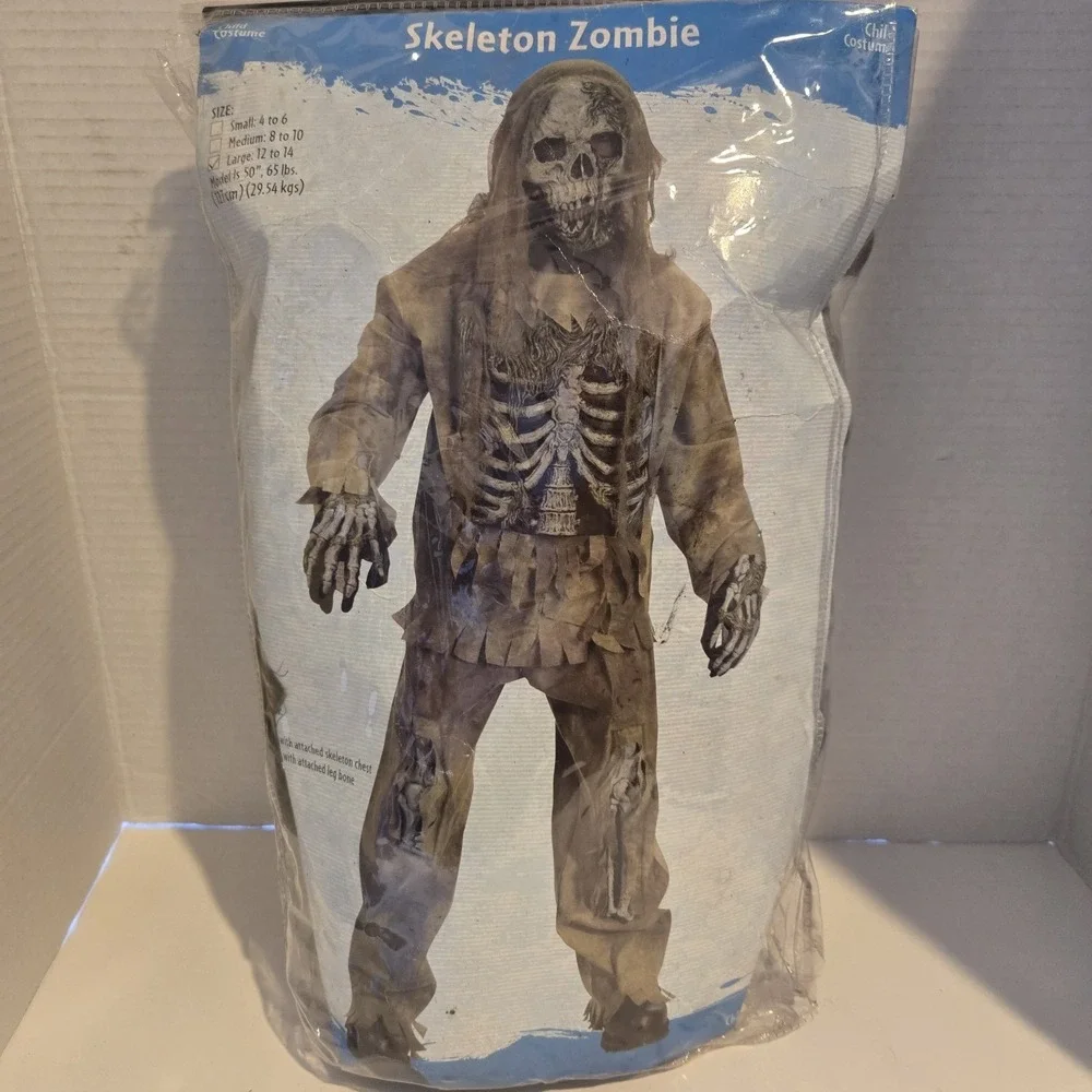 NEW FUN WORLD Swamp Skeleton zombie Living Dead‎ Costume Kids L 12-14 No Mask